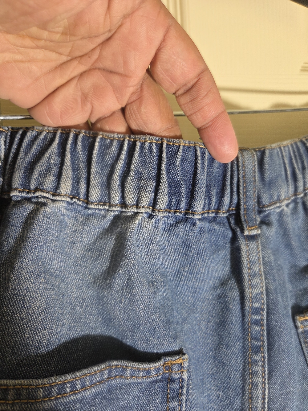 SHEIN Blue Distressed High-Waist Button-Front Denim Shorts - Picture 4 of 5